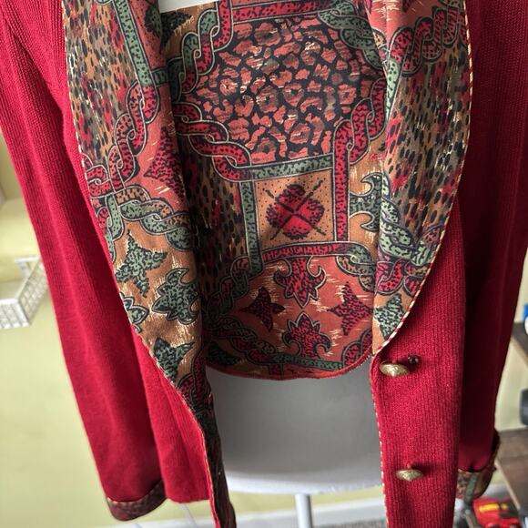Vintage R&K Originals Red Blazer Paisley Lined Gold Buttons Size 10 Women's - Picture 4 of 9